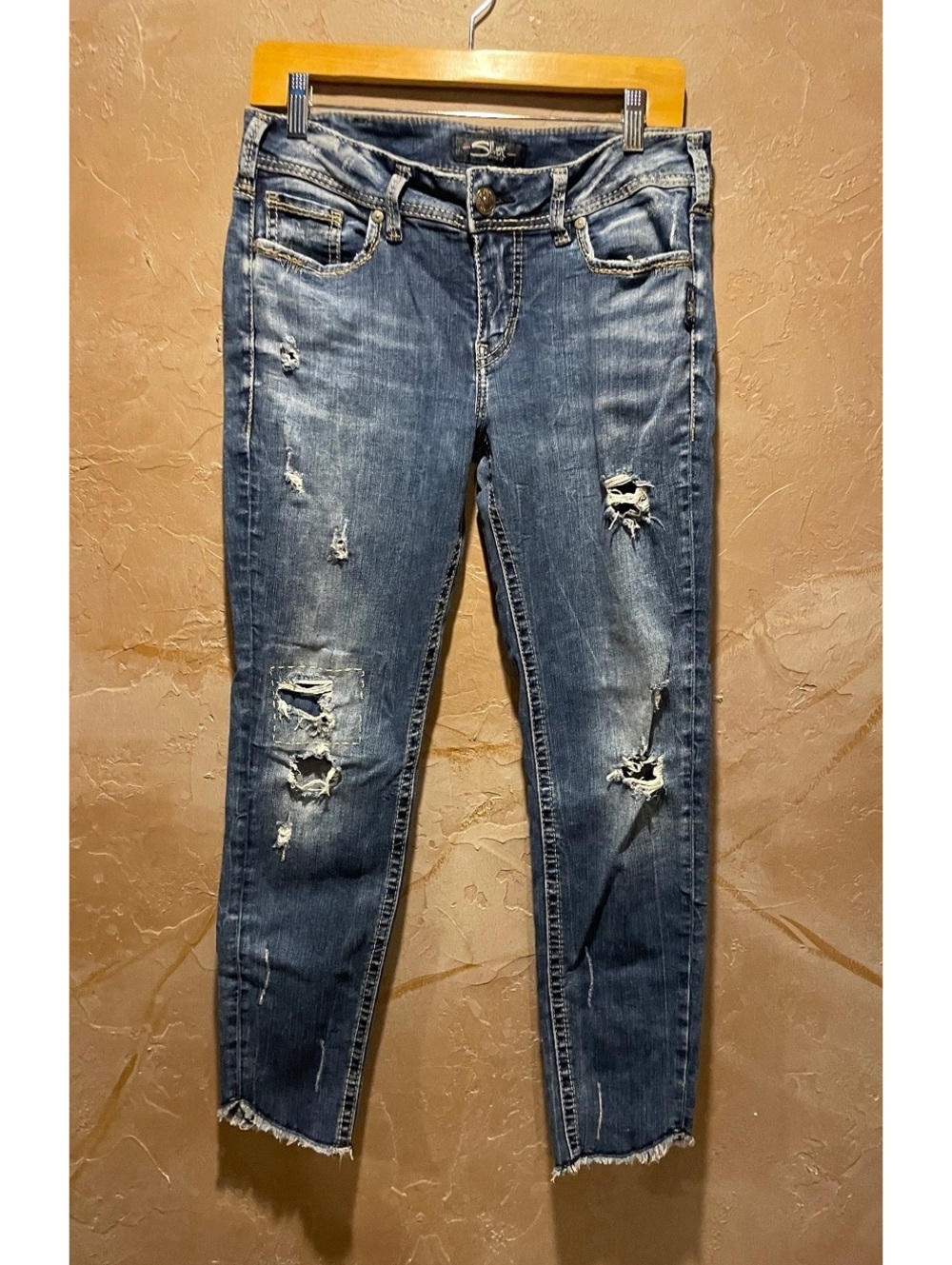 Silver Jeans Co. Suki Ankle Skinny Distressed Denim Jeans Size W30 L27